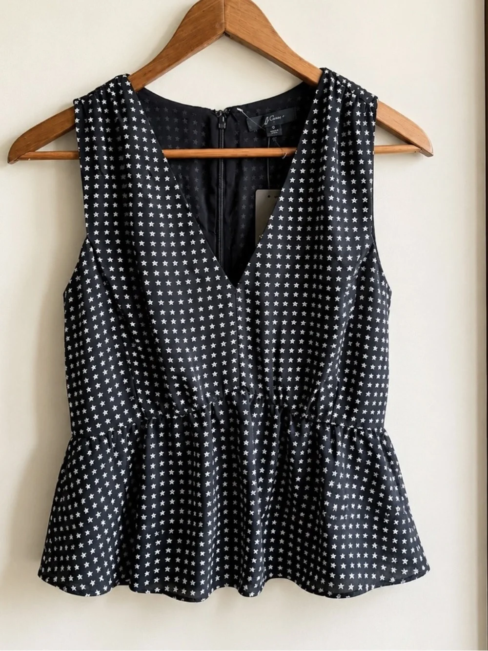J.Crew Star Print Peplum Top Size 0 NWT Black White Sleeveless Blouse